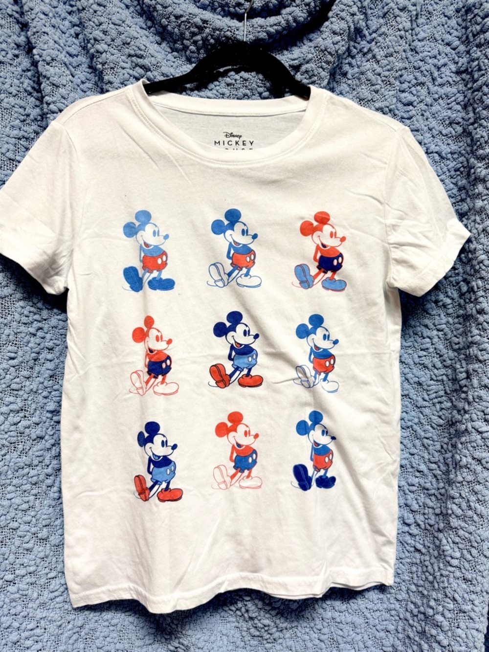 Disney White Kids Mickey Mouse Tee with Red & Blue Prints